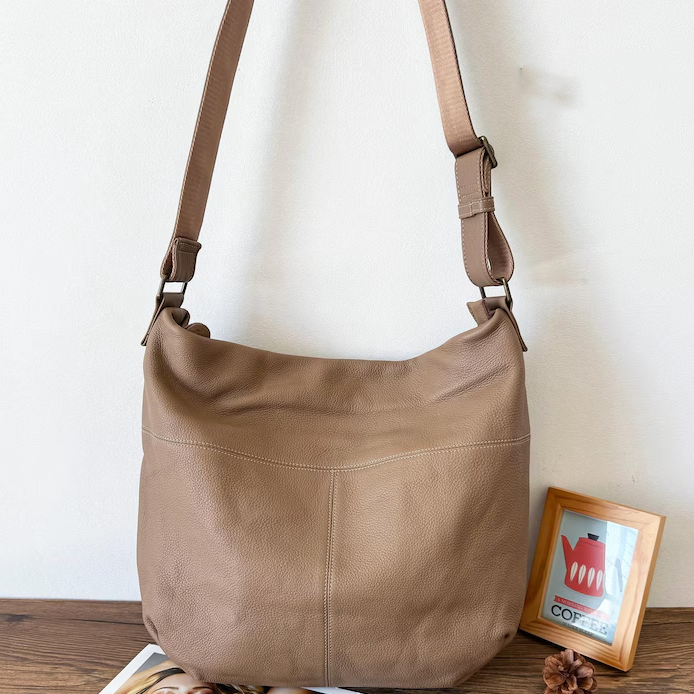 Soft Genuine Leather Slouchy Hobo Crossbody Shoulder Bag