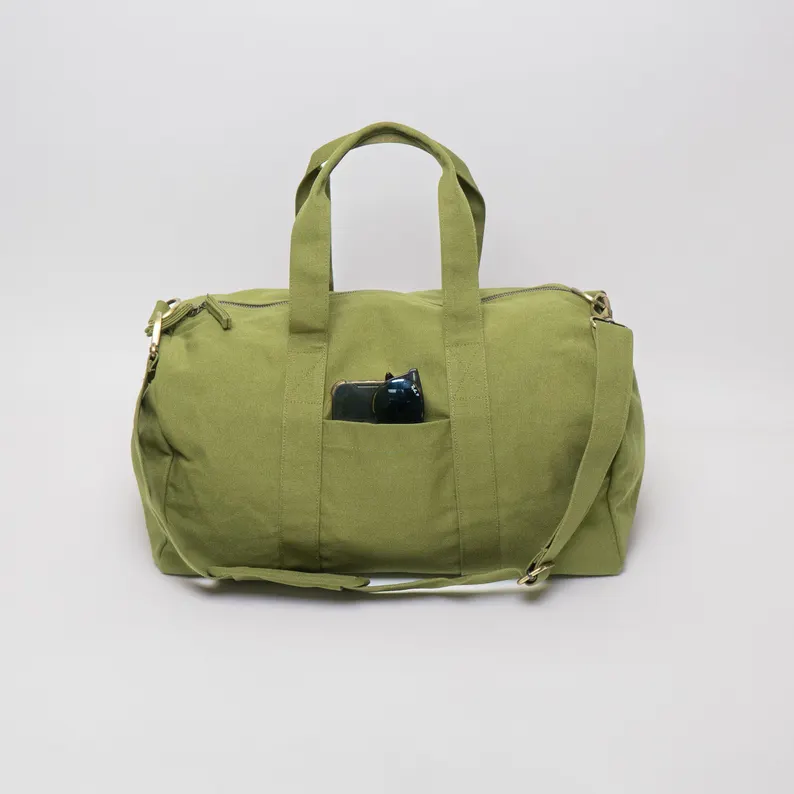 Canvas Duffle Bag with External Slip Pocket & Adjustable Shoulder Strap