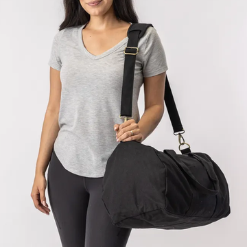 Canvas Duffle Bag with External Slip Pocket & Adjustable Shoulder Strap