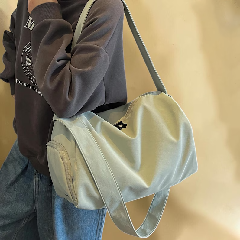 Lightweight Nylon Cylinder Duffle Crossbody Shoulder Bag