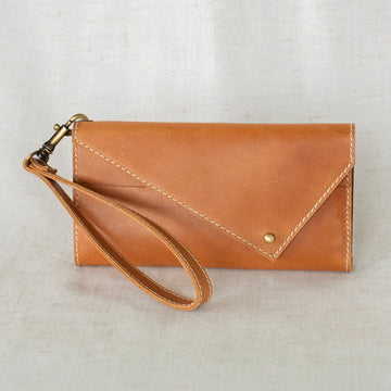 Full Grain Leather Envelope Wristlet Wallet Clutch