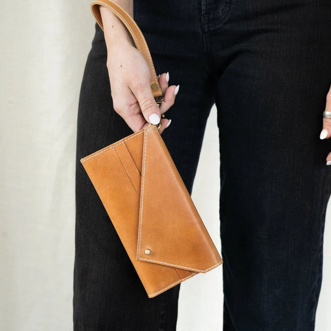 Full Grain Leather Envelope Wristlet Wallet Clutch