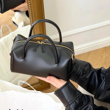 Genuine Leather Mini Boston Handbag