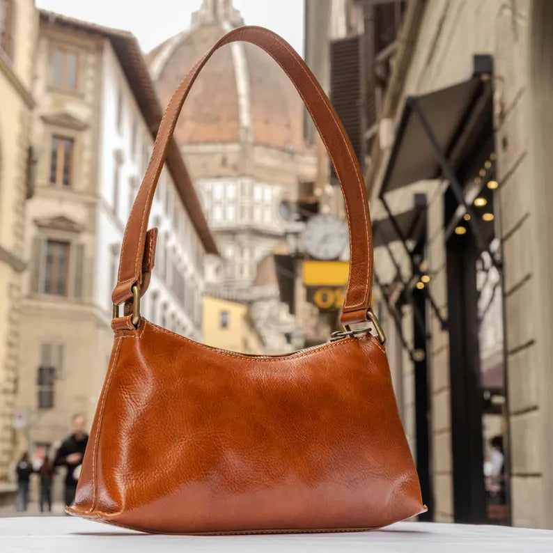 Vintage Waxed Leather Shoulder Hobo Bag