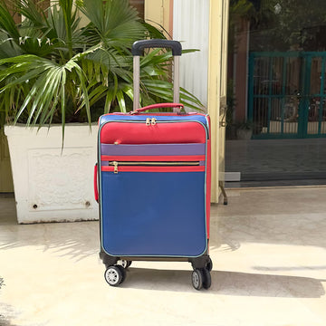 Color Block Leather Cabin Carry On Rolling Suitcase