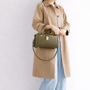 Hand Stitched Olive Green Leather Boston Bag