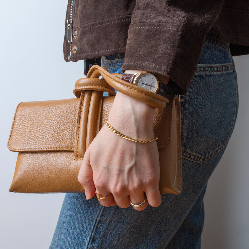 Italian Genuine Leather Flap Wristlet Clutch