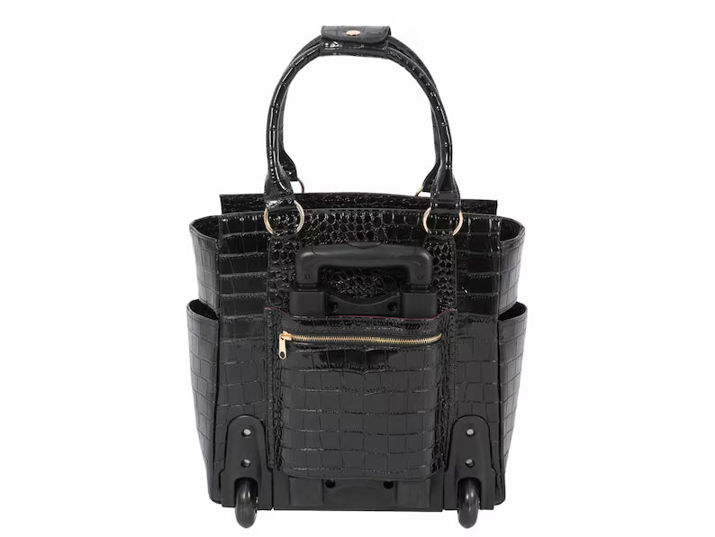 Glossy Croc Embossed Wheeled Business Laptop Tote Bag