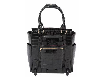 Glossy Croc Embossed Wheeled Business Laptop Tote Bag