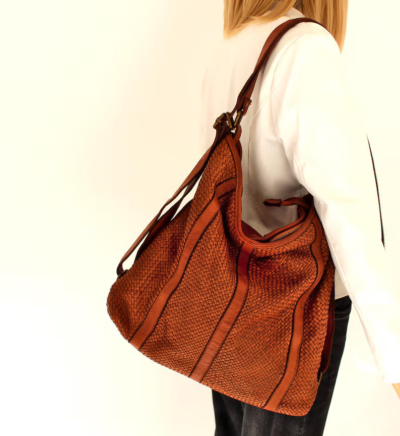 Soft Woven Leather Large Capacity Hobo Shoulder Bag